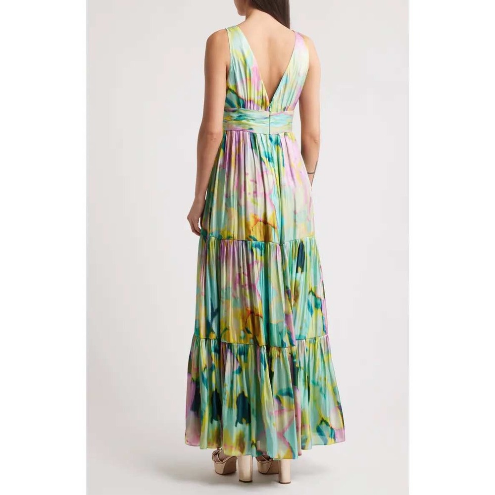 Kobi Halperin Britt Maxi Dress 8 Capri Multi Pleated Metallic Watercolor NWT - Picture 3 of 15